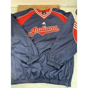 VINTAGE SEWN CLEVELAND INDIANS ADIDAS PULLOVER JACKET YOUTH BOYS Lg 12/14 Mint